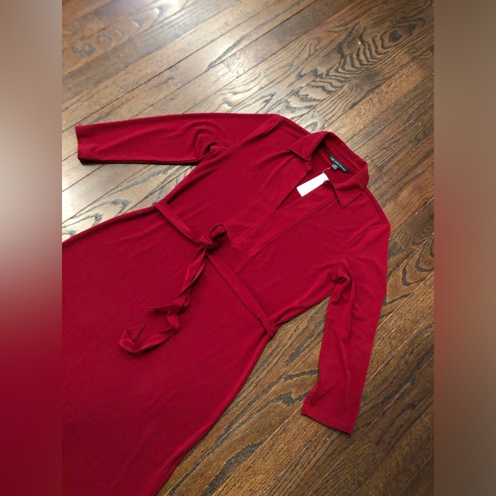Brooks Brothers Women’s XS Red V-Neck Collared 3/4 Sleeved Belted Sheath Dress - Picture 2 of 11